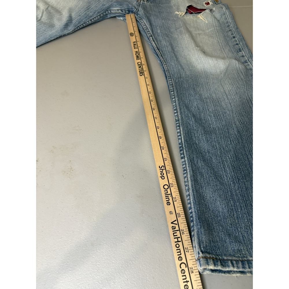 Y2K Plugg Jeans Co Mens 34x30 Bootcut Ripped Denim Jeans Medium Wash 100% Cotton - Picture 9 of 15
